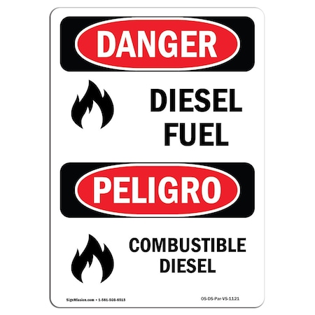 Signmission Safety Sign, OSHA Danger, 7" Height, Combustible Diesel Bilingual Spanish, DS-D-57-VS-1121 OS-DS-D-57-VS-1121